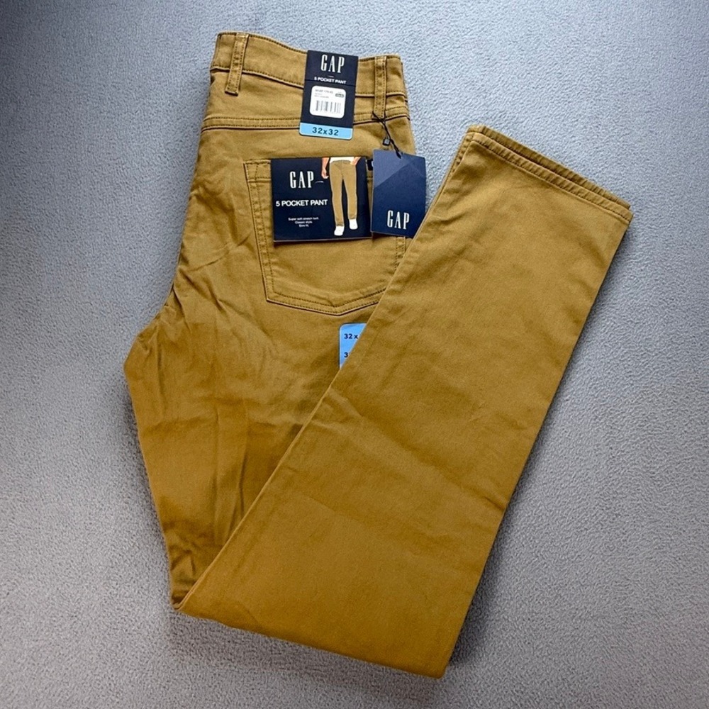 Gap Mens 5 Pocket Pant Straight Fit 32x32 Brown Khaki Stretch Twill Chino NWT